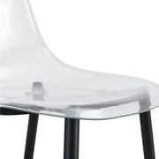 Table and chair set.42 inch modern minimalist brown wood grain round dining table set.Paired with 4 Transparent Plastic Chairs with Black Metal Legs.Bring a comfortable home experience.