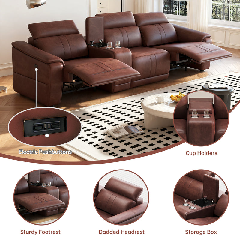 Power Loveseat Recliner Sofa, Reclining Sectional Sofa with Adjustable Headrest & Power Recline, Breathable Leather with Storage Console & USB Ports, Easy Assembly Living Room Furniture Sets