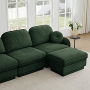 Oversize Chenille L-Shaped Sofa,Deep Seat Sofa Couch with Movable Ottoman,Exquisite round pillows and quilted back cushions,Recessed Base Frame Legs,Easy Assembly,Fits Living Room,Green