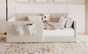 Full Size Daybed Velvet Upholstered Sofa Bed with High Side Panels and Side Entrance, Space-Saving Guest Bed with Storage Pockets, Beige
