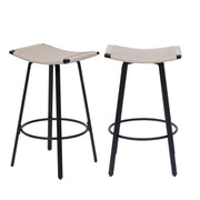 Counter Height Bar Stools Backless Handwoven Kitchen Dining Chairs With Round Footrest (Set of 2) Weaving Pub Stoo - Creamy White