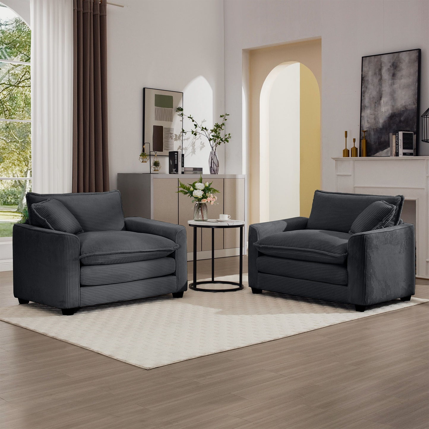 Modern Classic Fabric Single Chair Deep Seat Sofa With Pillow