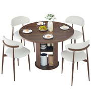 47.24' Round Dining Table (Serves 2–4) with Two Dining Chairs Blends modern and farmhouse styles, featuring a double-tiered storage shelf, suitable for dining rooms or living spaces.Walnut