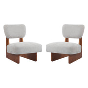 [Set of 2] Modern Grey Lounge Chair with Polyester Upholstery, Sturdy Wood Base With Walnut Finish, Minimalist and Stylish Accent Seating for Living Room, Bedroom, or Office