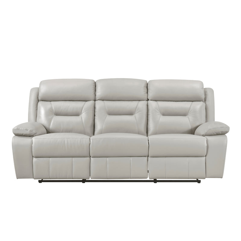 Silver Sofa Reclining Motion Seats Leather Upholstery Solid Wood Living Room Furniture 1pc 3-Seater Theater Couch