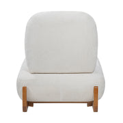 Modern Armless Accent Chair with Curved Wood Base, Linen Upholstered Slipper Chair with Lumbar Pillow, High-Back Lounge Chair for Living Room, Bedroom & Reading Nook, Cream White