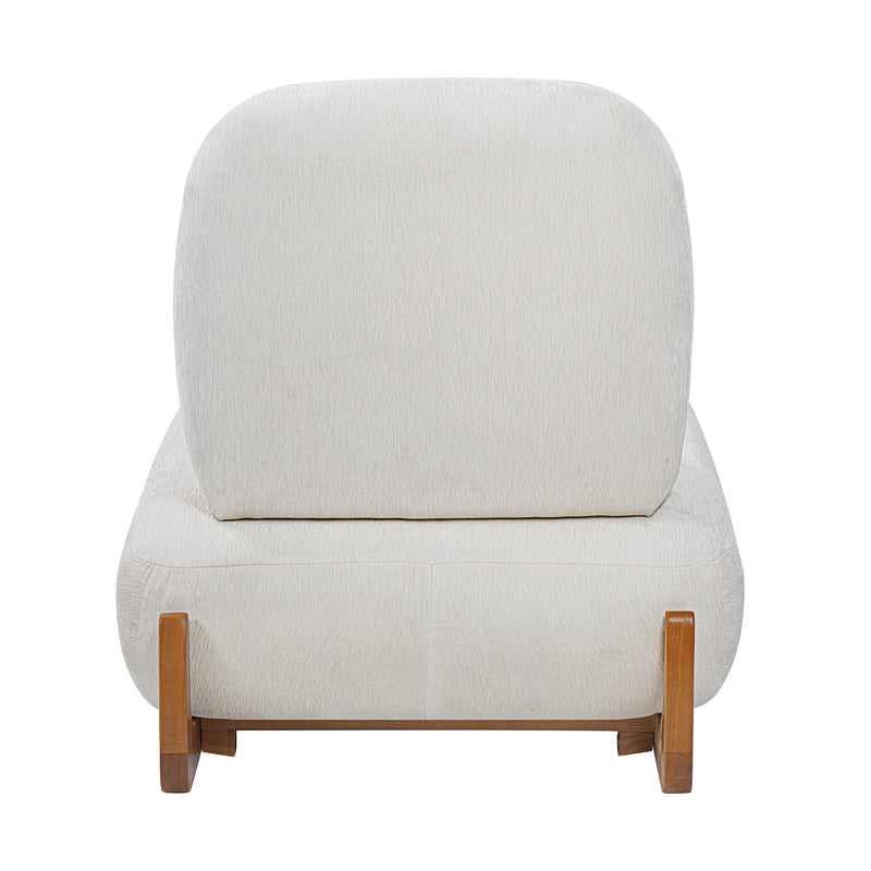 Modern Armless Accent Chair with Curved Wood Base, Linen Upholstered Slipper Chair with Lumbar Pillow, High-Back Lounge Chair for Living Room, Bedroom & Reading Nook, Cream White