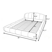 Queen Size Elegant Chenille Upholstered Platform Bed Frame, Thick Curved Headboard & Wrapped Footboard, Low Profile Floor Bed, No Box Spring Required, Easy Assembly, Beige