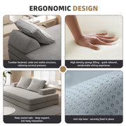 Multifunctional Convertible Sofa Bed With 2 Tumbler Backrests And 2 Pillows, Deep Seat Couch