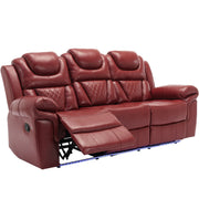 3 Pieces Recliner Sofa Sets Home Theater Seating Manual Recliner Chair With Center Console And LED Light Strip For Living Room