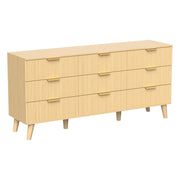 9 Drawer Dresser for Bedroom, Fluted Wooden Chest of Drawers for Children's Room,  Nursery, Entrance, Natural, 63'W x 15.7'D x 29.5'H