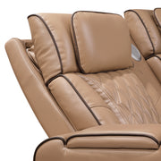 Fortuner Power Recliner Sectional Sofa with Power Headrests, Console Loveseats, Wedge, LED Light Strip, Speakers, Cup Holders & Storage Arms-Caramel