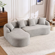Boneless L-Shape Sectional Sofa with Curved Chaise,Grey Modular Chenille Compression Couch,30D High-Density Foam,Minimalist Modular Couches Sleeper for Living Room Bedroom Apartment Lounge.