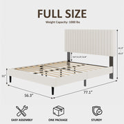 Full Size Bed frame, Velvet Upholstered Platform Bed with Height-Adjustable Headboard, Sturdy Frame and Alats, Quiet Design, No-Spring Mattress Compatible, Easy to Assemble