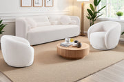 Modern Japandi White Boucle Sofa Set, 5-Piece Upholstered Cloud Couch Bundle, 3-Seater Sofa + 4 Pack 360° Swivel Barrel Accent Chairs for Living Room, Apartment, Home Office