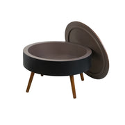31.5-inch round coffee table with storage function, featuring an engraved tabletop, is an ideal beverage table for small spaces, serving as a modern-style accent side table suitable for living rooms,