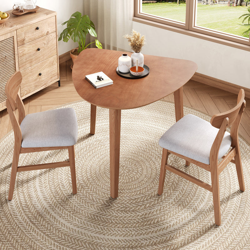 3-Piece Modern Table Set - Triangular Side Table & 2 Curved Wood Chairs, Minimalist Space-saving Light Brown Finishes for Living Room, Kitchen, Small Space, Easy to Assemble