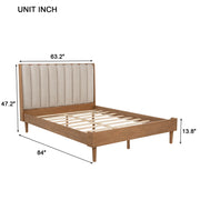 Queen Size Wood Bed with Piano Key Style Upholstered Headboard , Wood Bed with Strengthened Bed Frame ,Wheat (old sku:W504S00257)