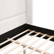 Elegant White Fabric Upholstered Bed with Tall Headboard, White, KING