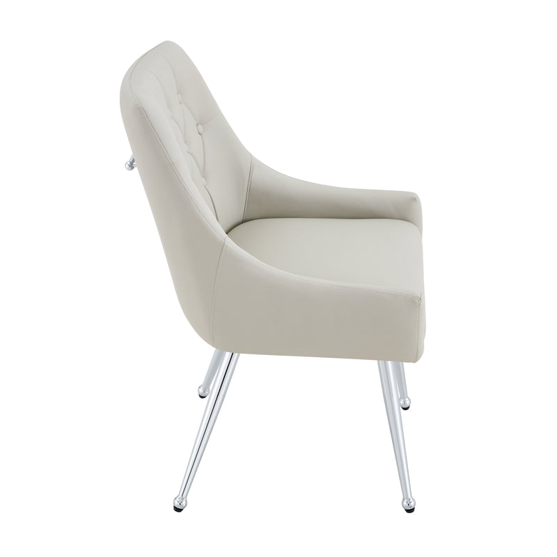 Leather Upholstered Modern Dining Chair with Diamond Tufted Button Back - Dining Room Negotiation Room Cafe Office Accent Chair (Light Gray, Set of 2)