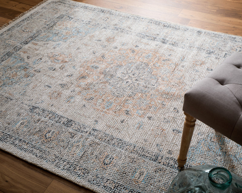 Caldwell Transitional Medallion, Ivory/Blue/Orange