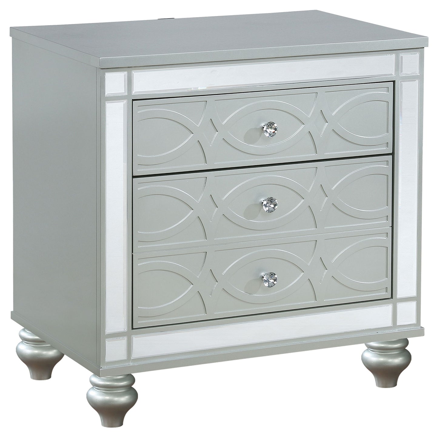 Arabesque - 4 Piece Queen Bedroom Set With LED Headboard - Silver