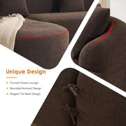 Compression Sponge L-Shape Sectional Sofa with Curved Chaise, Brown Modular Chenille Couch No Assembly Required, 30D High-Density for Living Room Bedroom Apartment Lounge.