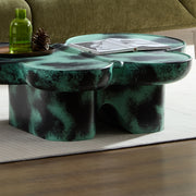 Modern Coffee Table Faux Travertine Textured for Livingroom/Office,Green + Black