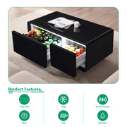 Modern Smart Coffee Table With Built-In Fridge - tooth Speaker, Wireless Charging, Touch Control Panel, USB Interface, Outlet Protection, Atmosphere Light