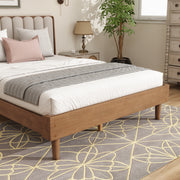 Queen Size Wood Bed with Piano Key Style Upholstered Headboard , Wood Bed with Strengthened Bed Frame ,Wheat (old sku:W504S00257)