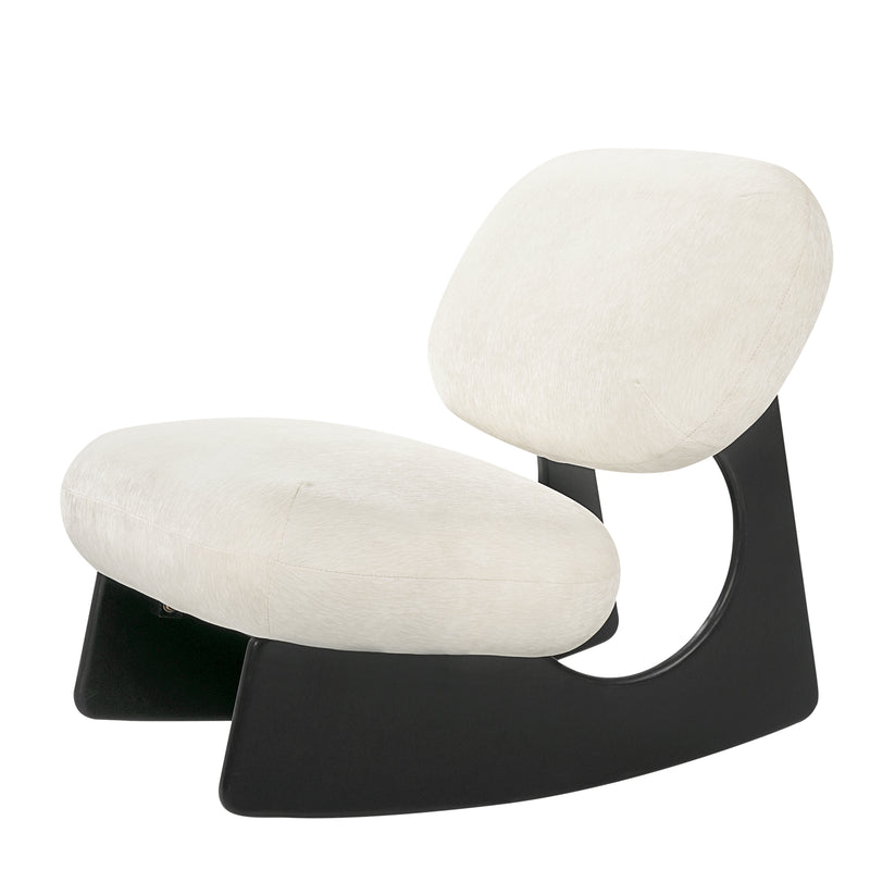 Modern Curved Hollow Base Rocking Accent Chair, Soft Textured Chenille Upholstered Armless Rocker Lounge Chair, Unique Sculptural Rocking Chair for Living Room Bedroom Nursery