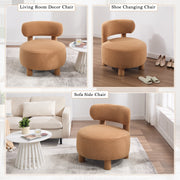 063-Teddy Fabric armless accent chair with curved backrest and solid wooden legs upholstered chair slipper side chair  for primary living space bedroom vanity room or reading room ,Khaki