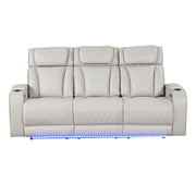 Fortuner Power Reclining 2Pc Living Room Set in Beige Faux Leather with LED Lights, Massage Function, Bluetooth Speakers and Wireless Charging
