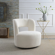 Swivel Barrel Chair with Soft Teddy Fabric, Comfy Round Accent Chair for Living Room, Cream, Plywood, 28.5 x 28 x 27.5 inches