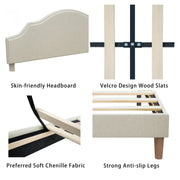 Queen Size Bed Frame Upholstered Platform Bed with Adjustable Headboard,Linen Fabric Padded,Modern Simple Style Platform Bed No Box Spring Needed, Easy Assembly, Beige