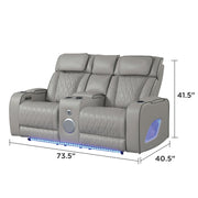 Fortuner Power Reclining 2Pc Living Room Set in Gray Faux Leather with LED Lights, Massage Function, Bluetooth Speakers and Wireless Charging