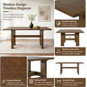 7‑Piece Dining Table Set, 71' Rectangular Rubber Wood Dining Table with 6 Upholstered Arm Chairs, Walnut Wood Frame & Beige Fabric Cushion, for Dining Room Kitchen