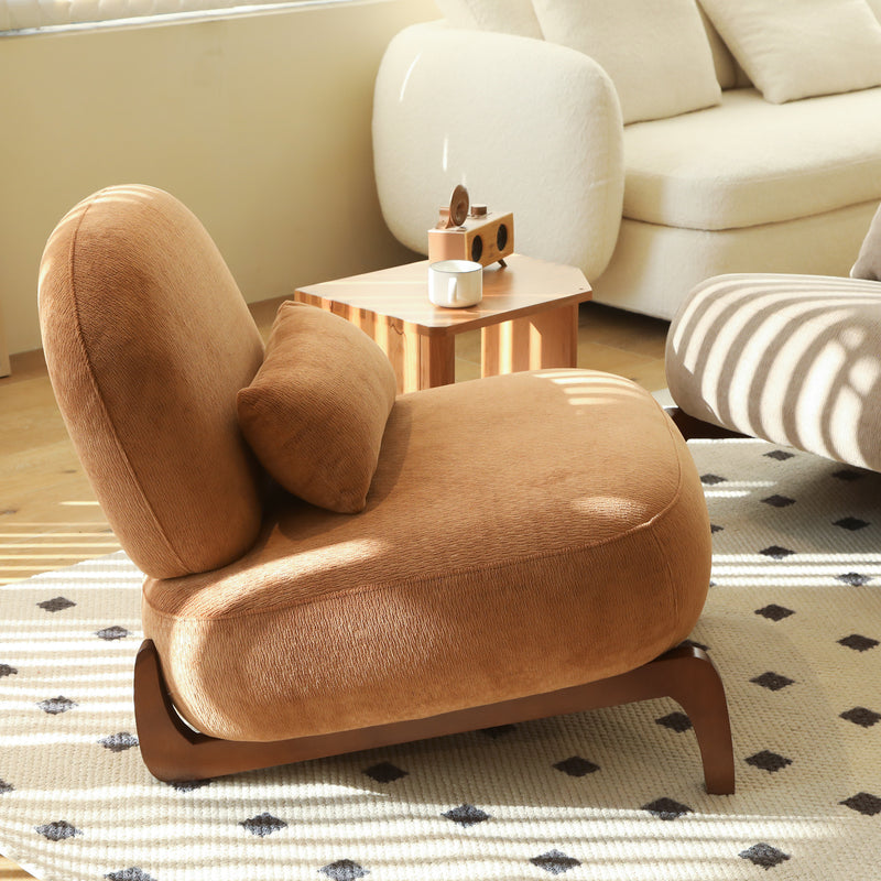 Cute Accent Chair with Solid Wood Legs, Living Room Chair with Soft fabric Cushion, Cozy Bedroom Chair, Comfy Armless Reading Chair for Apartment, Waiting Room, Balcony,Set of 2 (Caramel)