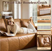 Boneless Couches for Living Room, Brown Faux Leather Cloud Sectional Couches with Chaise, Deep Seat L Shaped Modular Sofa, No Assembly Required Sofas in a Box (Left,Faux Leather,Brown)