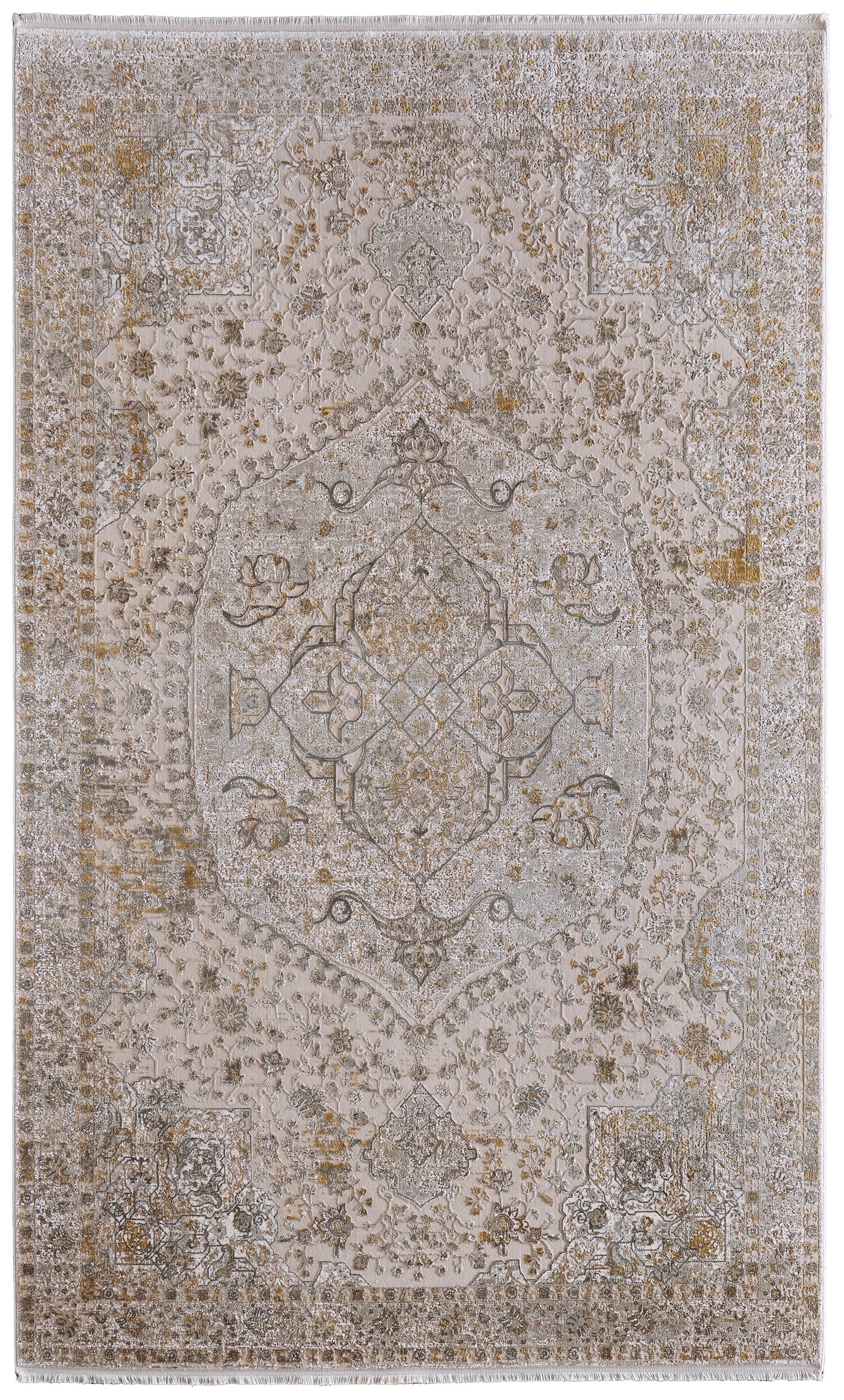 Cadiz Traditional Medallion, Ivory/Gray/Gold