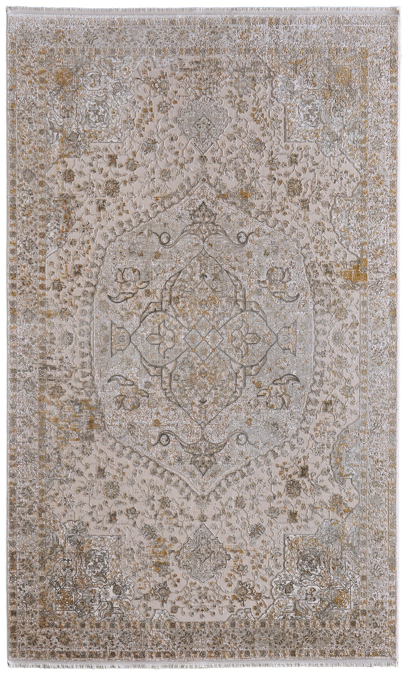 Cadiz Traditional Medallion, Ivory/Gray/Gold