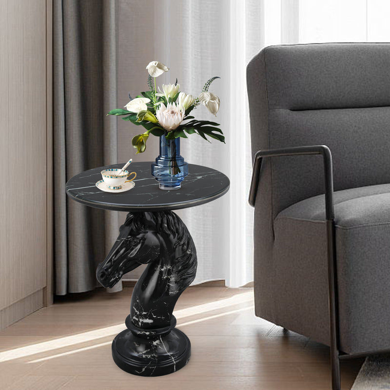 Horse Head Accent Table Animal Statue End Tables Livingroom, Black
