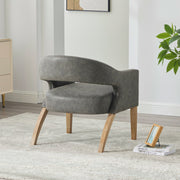 Modern Mid-Century PU Upholstered Open Back Armchair with Weathered Rubberwood Legs, Gray, for Living Room Bedroom Dining Room Cafes