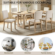 7-Piece Dining Table Set for 6, 68 Inch Rectangular Kitchen Table with 6 Upholstered Chairs, Natural Wood Dining Room Furniture Set with Sturdy U-Shaped Frame for Family, Apartment, Dining Room