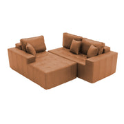 Faux Leather L-Shaped Corner Chaise Sofa Bed with High-Density Sponge, Light Brown, No-Assembly Required for Living Room or Guest Room