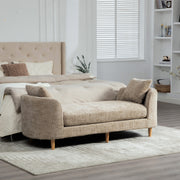 Wide Modern Upholstered End of Bed Bench with Armrests, Chenille Chaise Lounge Couch with 2 Bolster Pillows, Daybed with Rubberwood Legs For Living Room,Bedroom,Apartment,Guestroom,WHEAT