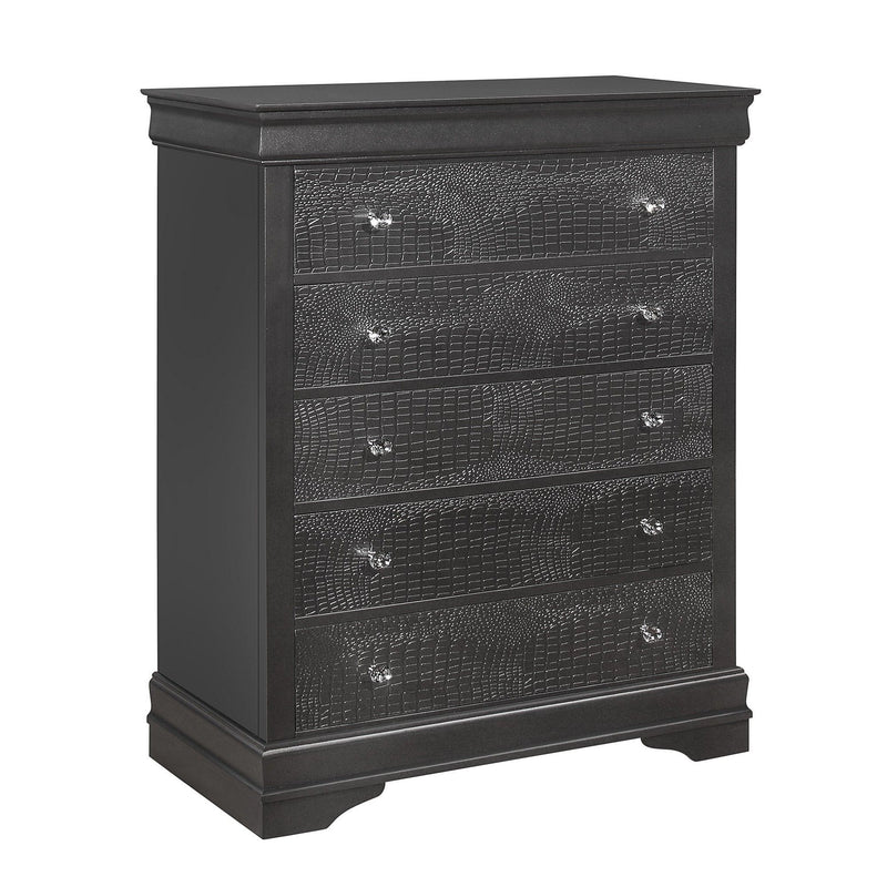 Shaker - 5 Pieces Bedroom Set With Crystal Inspired Tufted Headboard And LED Lighting