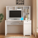 Switch Computer Desk With Hutch &amp; Bookshelf, Wood Executive Desk Teens Student Desk Writing Laptop Home Office Desk With Drawers, 3 Ac Outlets And 2 USB Charging Ports, Study Laptop Table For Home - White 3 image