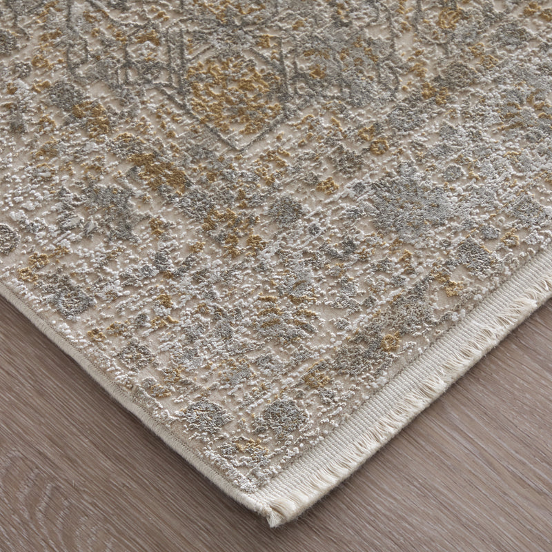 Cadiz Traditional Medallion, Ivory/Gray/Gold