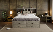 Queen Size Platform Bed with Storage Headboard and 8 Drawers, Gray